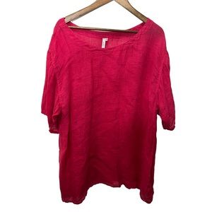 KLEEN DARK PINK 100% LINEN SCOOP NECK TUNIC DRESS SIZE LARGE.